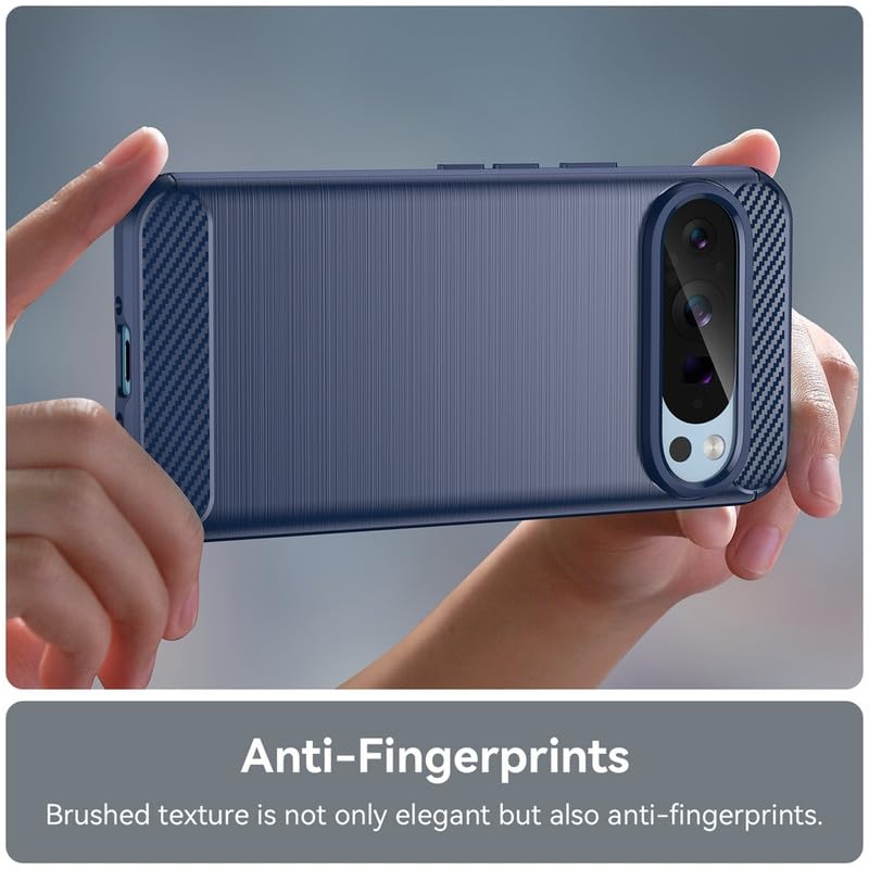 Image of NPRC Hybrid Ultra Slim Protective Case TPU Non-Slip Carbon Fiber Texture Shockproof Case Cover for Google Pixel 9 - Blue