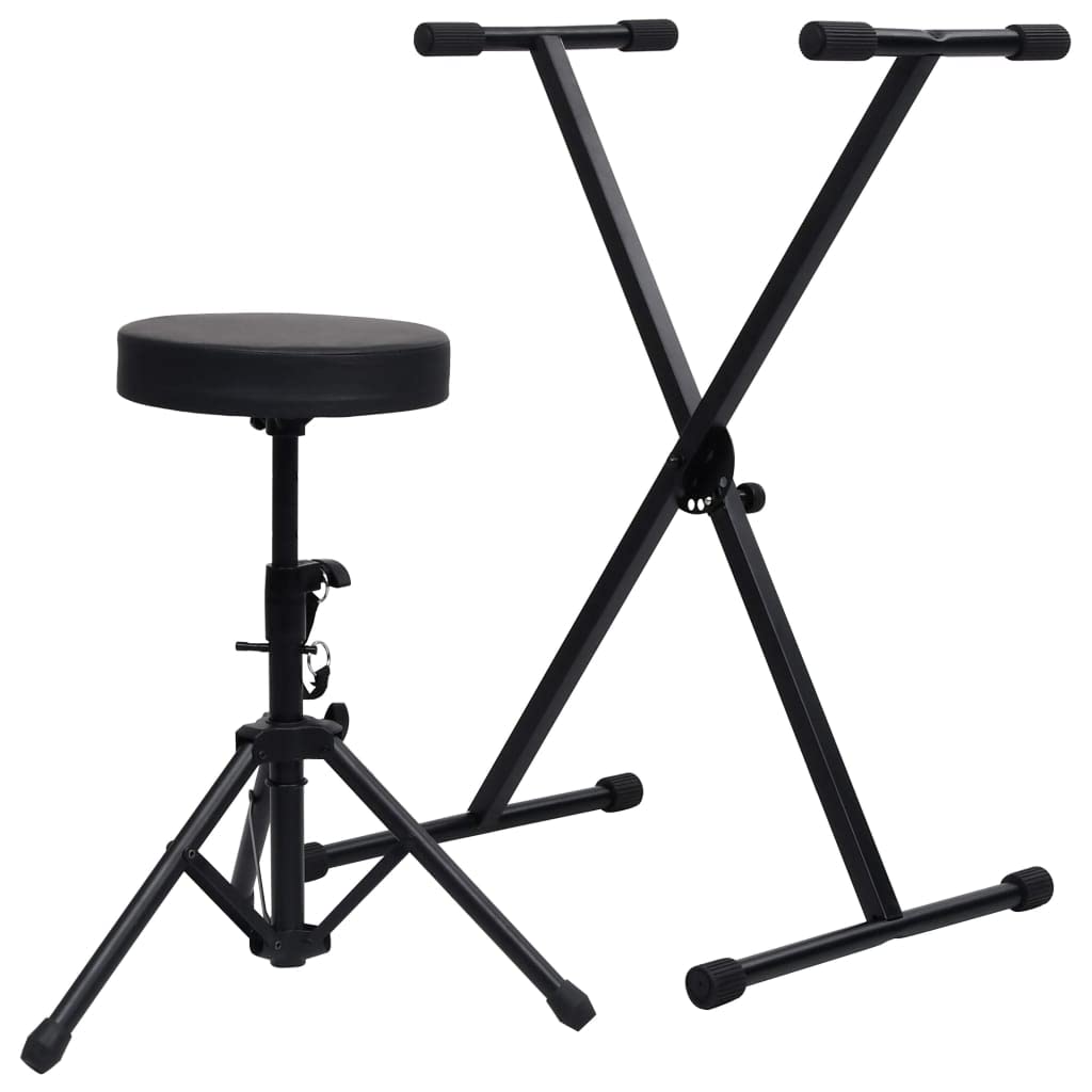 vidaXL Keyboardständer Hocker Set Höhenverstellbar Drumhocker Keyboard Ständer Stativ E-Piano Klavierständer Keyboardstativ Schwarz