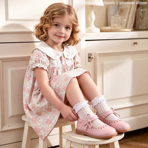 Image of GINFIVE Toddler Girls Mary Jane School Oxford Dress Flat Shoes for Wedding | Wide toe box, Hook and Loop, School Uniform Shoes for Party, Formal, Daily Wear