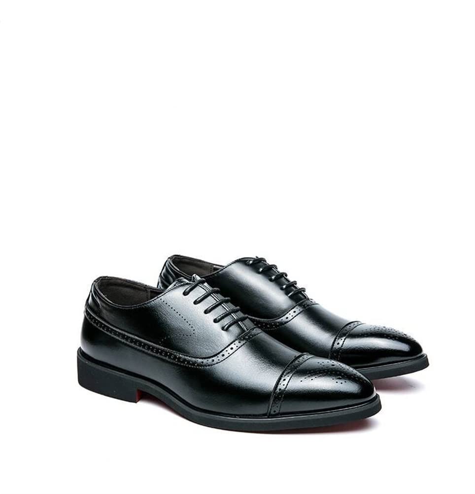 Oxford Formal Shoes For Men Lace Up Brogue Embossed Round Toe Microfiber Leather Anti-slip Block Heel Low Top