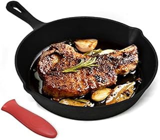 Joejis Cast Iron Skillet - Induction Compatible & Suitable for BBQ Grill Stovetop - Oven Safe Frying Pan - 25cm Great for Indoor & Outdoor Use