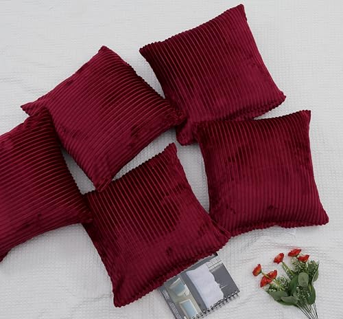 Image of RD TREND Cushion Cover Set of 5, Decorative Sofa Living Room Home Square Cushion Covers 18 Inch x 18 Inch, Aesthetic Corduroy Striped Double Sided (Marron,Pack of 5)