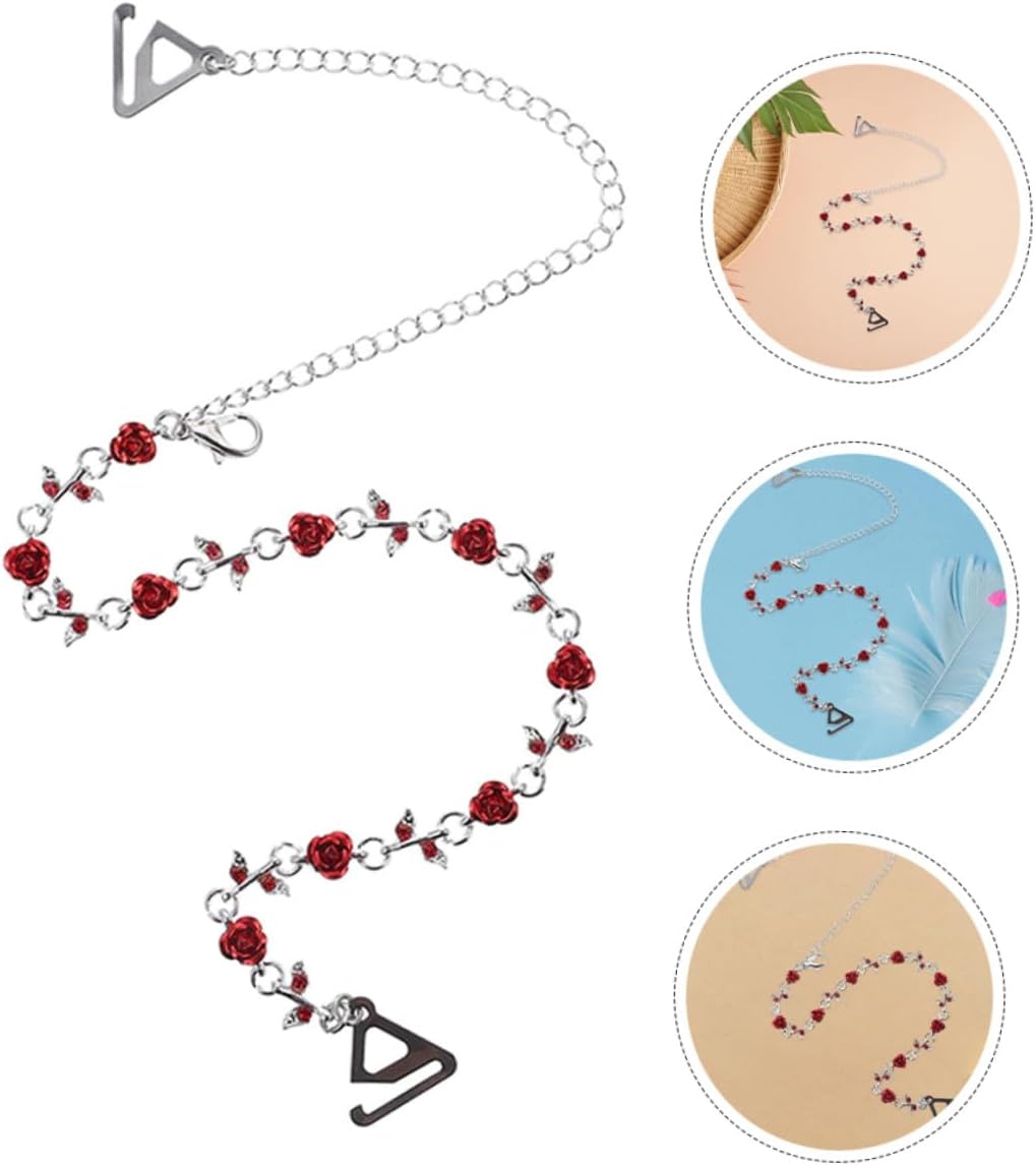 4pcs Rhinestone Rose Flower Bra Strap Replacement Set, Adjustable Anti-slip Red Shoulder Straps for Women’s Underwear and Tops Accessories