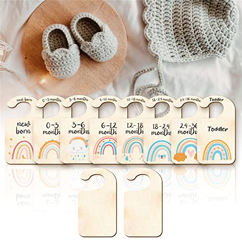 CRASPIRE 10PCS Wood Baby Wardrobe Dividers Rainbow Design from Newborn to 36 Month Hanger Seperaters Closet Organizers Nursery Infant Divider Gift for Shower - Image 3