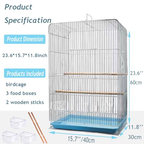 Parakeet-Bird-Cage-236-inch-Wire-Birdcage-Hanging-Bird-House-with-Bird-Feeder-Waterer-and-Stand-Bird-House-Accessories-for-Budgie-Parakeets-Finches-Canaries-Lovebirds-Small-Parrots-Cockatiels