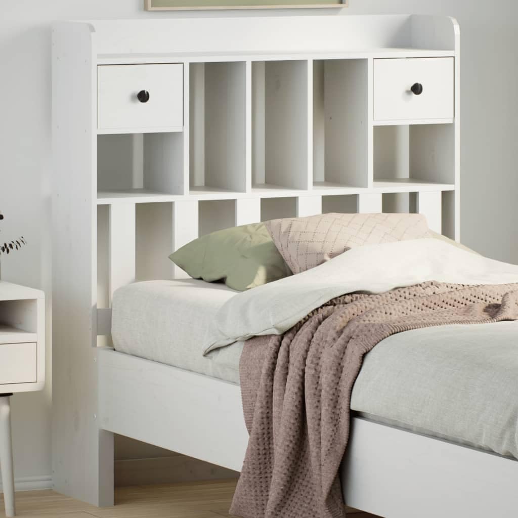 Tête de lit avec rangement en pin massif Blanc 90 cm