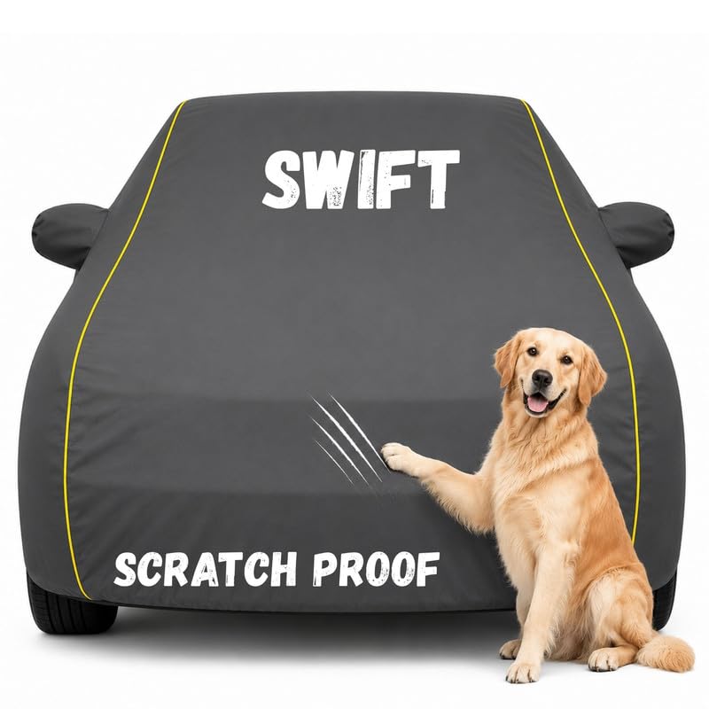Image of Pure Fabric Grey 100% Waterproof Swift Car Cover | Polyester Car Body Cover for Rain & Sun | UV Protection, Dustproof, Scratch Resistant, Windproof, Heat Resistant, Custom Fit