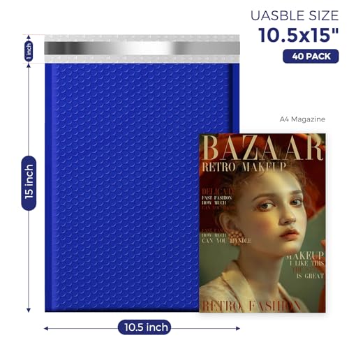 Image of Fuxury Large Bubble Mailers 10.5x16 inch 250 Pack Royal Blue Self Seal Padded Envelopes Bulk Waterproof Mailing Envelopes Bubble #5 Cushioning Padded Mailers for Small Business Packaging