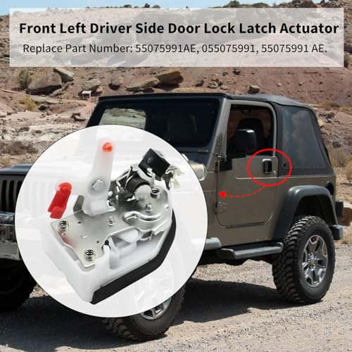 Image of Front Left Driver Side Door Lock Latch Actuator, Replacement for Jeep Wrangler TJ SE Sport 2.5L 1997 1998 1999 2000 2001 2002, Replaces 055075991 55075991AE