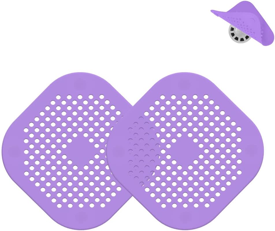 LIEVUIKEN Drain Hair Catcher, Square Drain Cover for Shower, Easy to Install and Clean, Silicone Hair Stopper with 4 Suction Cups Suit for Bathroom, Bathtub, Kitchen 2 Pack