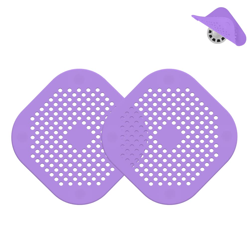 LIEVUIKEN Drain Hair Catcher, Square Drain Cover for Shower, Easy to Install and Clean, Silicone Hair Stopper with 4 Suction Cups Suit for Bathroom, Bathtub, Kitchen 2 Pack