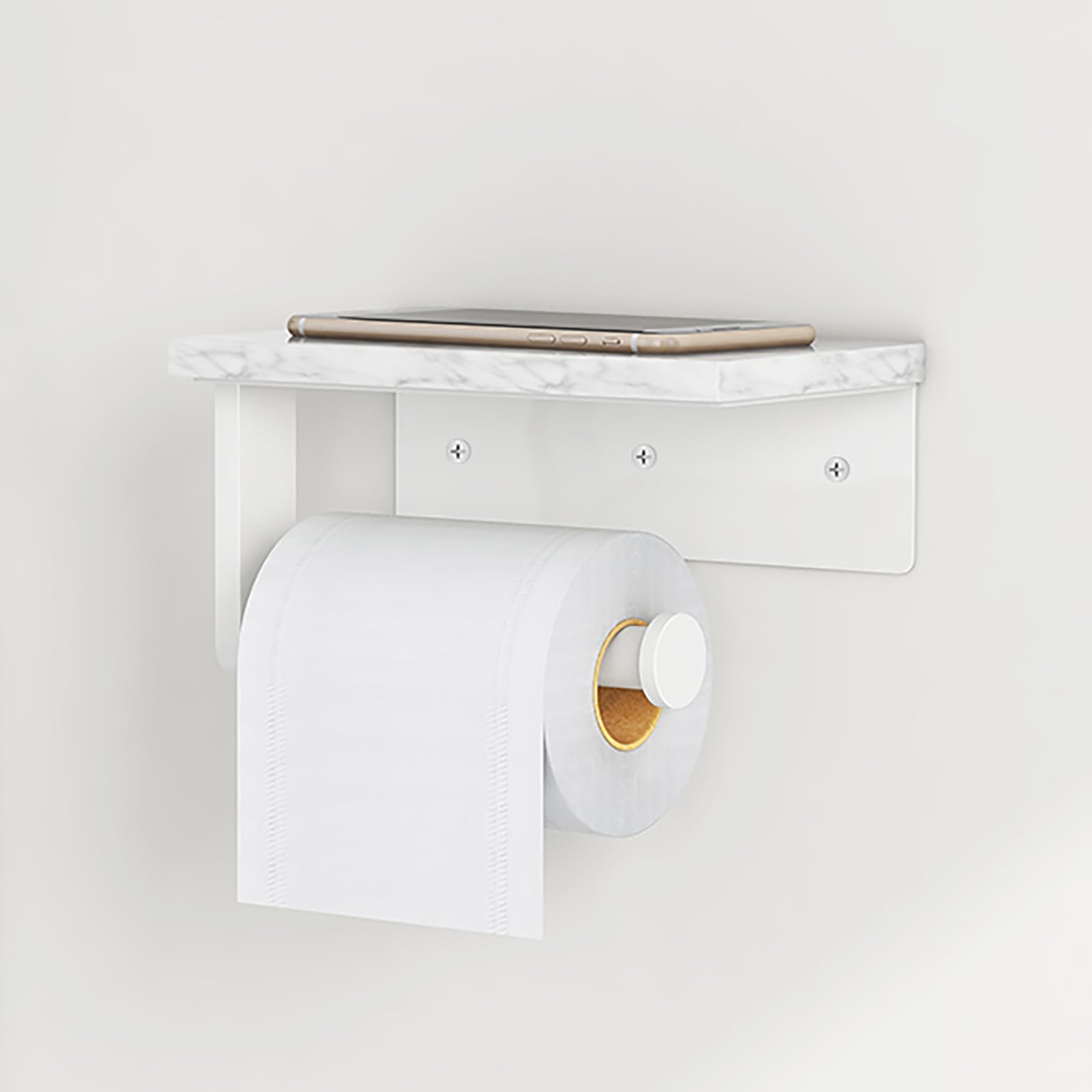 Gypie Uchwyt na papier toaletowy z półką z naturalnego marmuru, śruba ze stali nierdzewnej 304, montowana na ścianie, uchwyt na papier na chusteczki do łazienki, toaletki, biały