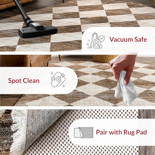 Image of Nuloom Fringed Performance Meline Beige /Blue /Ivory, 8' x 10'2 inch, Checkered, Soft and Cozy, High Traffic, Stain Resistant, Easy Clean, Durable Area Rug for Bedroom, Living Room, Dining, Den, Foyer