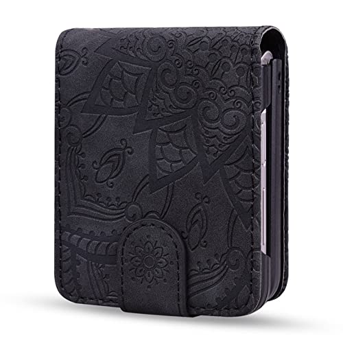 Coque portefeuille Samsung Z Flip 4 noire en cuir à texture 3D pour vos sorties libres
