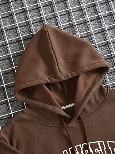 COZYEASE Men's Oversized Letter Graphic Drawstring Casual Hoodies Long Sleeve Vintage Street Hoodie Sweatshirts Chocolate Brown M4