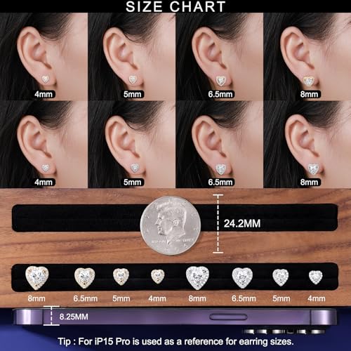 Moissanite Heart Earrings Stud Screw Back 0.3-2.0ct 4-8mm 18K White Gold Plated 925 Sterling Silver Moissanite Halo Stud Earrings for Women3