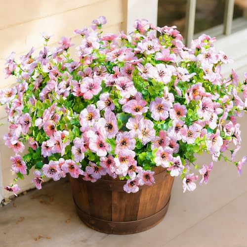 MENRU 12 Bundles Artificial Flowers for Outdoors UV Resistant