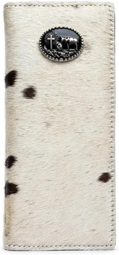 Mens Long Cowboy Wallet Genuine Cowhair Praying Cowboy Cross Concho Leather Roper Bifold (Wine)