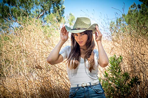 Old Stone Straw Cowboy Cowgirl Hat For Men/Women Unisex Summer Winter Wide Brim Sun Hat Dallas Western Style For Safari Fishing Beach Golf Hiking Multipurpose,Chloe Sage #TOP4