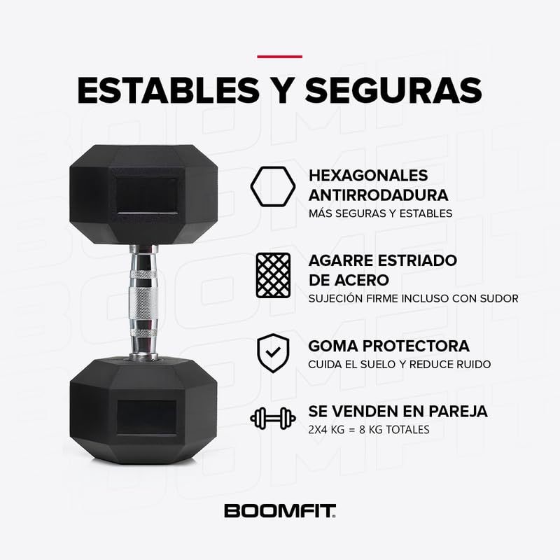 BOOMFIT Hex-Hanteln Paar mit Gummi-Beschichtung und rutschfestem Griff | Kurzhantel-Set für Krafttraining Zuhause | Bodenschonend Antirutsch | Erhältlich von 1 bis 50 kg pro Hantel
