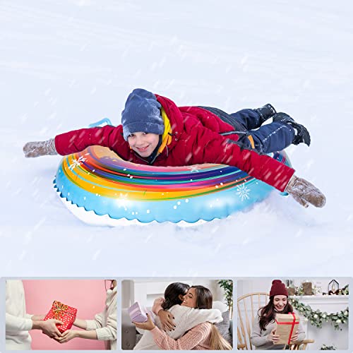 Finduwill Snow Tube, 2 Pack 35'' Inflatable Snow Tubes Sleds For Kids Sledding Heavy Duty, Big Sledding Tubes With Double Layer Bottom, Sturdy Handle Snow Tube Toys For Kids Toddler Adults(Set Of 2) #TOP3