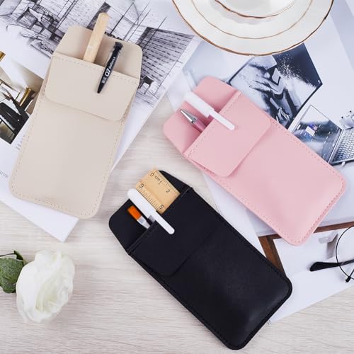 GORGECRAFT 3PCS 3 Colors Pocket Protector Leather Pen Pouch Holder Organizer for Shirts Coats Pants Pen Sleeve Multi-Purpose Pen Pocket Holds Pens Pointers Pencils and Notes Card Pink Black Beige - Image 4