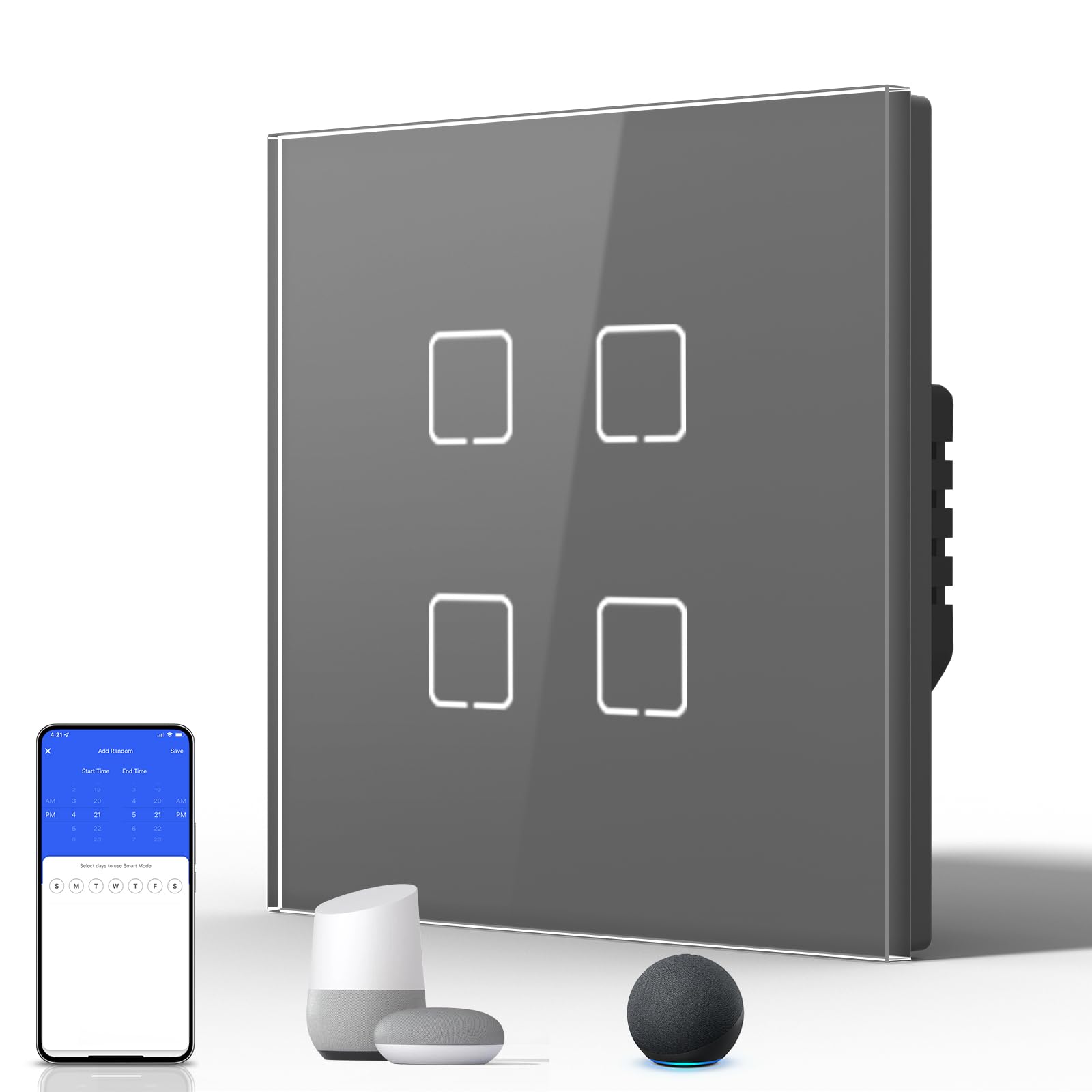 BSEED Interruptor Inteligente WIFI,Interruptores Tactil Con Cristal,Compatible con Alexa,Tuya y Smart Life,Requiere Cable Neutro,2 Gang 1 Vía,86mm Blanco — view 106