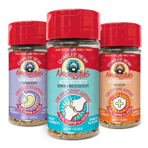 Charlee Bear Necessities Freeze Dried Dog Food Topper Variety Pack, Hip & Joint, Immune Health, Digestive Health, Grain Free, High Protein, 1 oz (3 Pack)