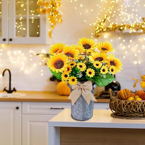 Image of CURATED CART Artificial Sunflowers, 30cm Stem, Set of 2 Yellow Silk Flowers for Home, Wedding and Party Decoration, Indoor Outdoor Floral Arrangement and Decor (No Vase)