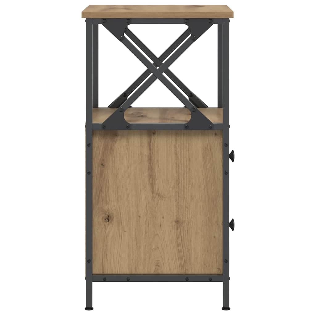 Stolik nocny, dąb Artisan, materiał drewnopochodny z metalowymi nogami, 34 x 35,5 x 70 cm, szafka nocna z 2 szufladami, miejsce do przechowywania, stolik pomocniczy do sypialni, salonu i