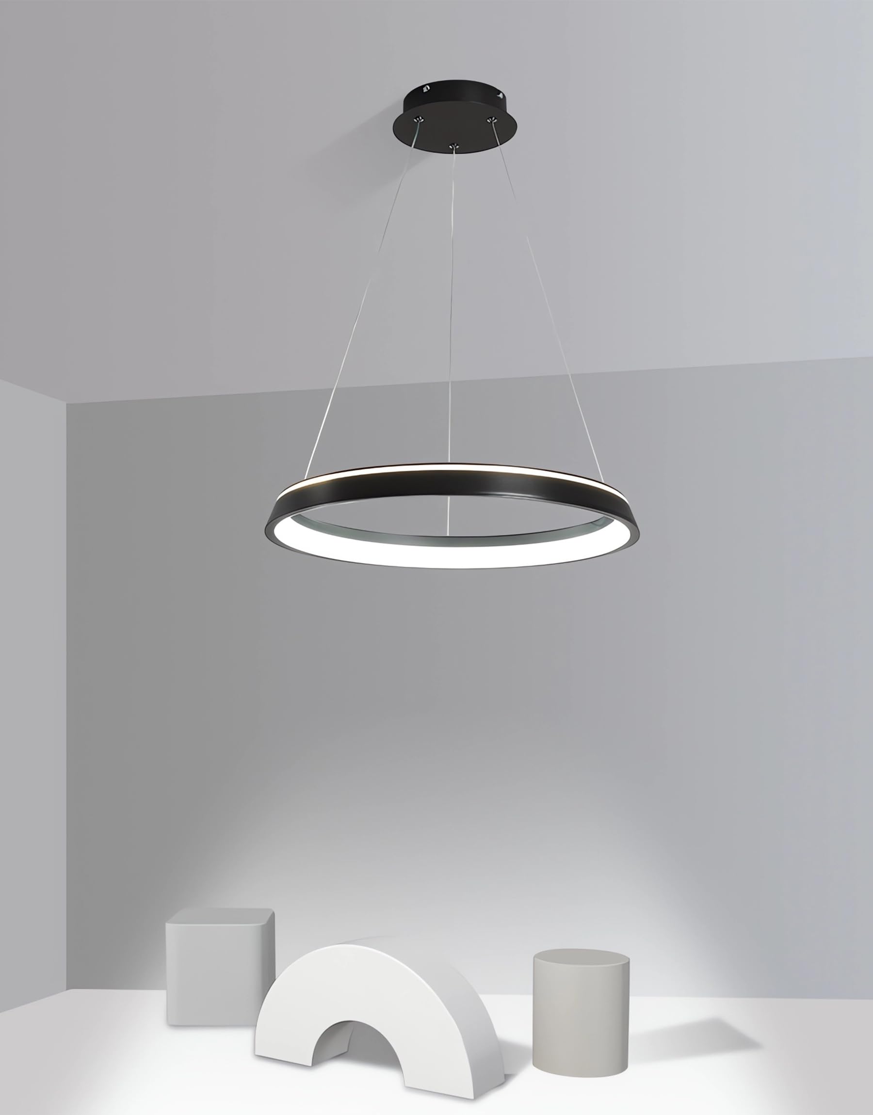 QYSMGS LED Pendant Light Modern Chandelier Dimmable Lighting Fixture with Remote Control Ring Design Pendant Lamp Height Adjustable Hanging Lamp for Dining Room Kitchen (Black, 60cm)