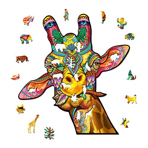 Puzzles en Bois, KAAYEE Puzzles d'animaux en Bois pour Adultes et Enfants, Puzzle Bois de Girafe coloré de Forme Unique (Girafe, L)