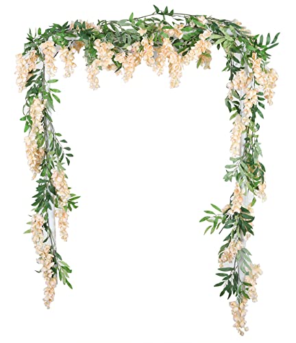 Duovlo 4 Stück 1,8 m/Stück Kunstseide Glyzinie Girlande hängende Blumenrebe für Zuhause Outdoor Garten Zeremonie Hochzeit Bogen Blumendekoration (Champagner) Cover
