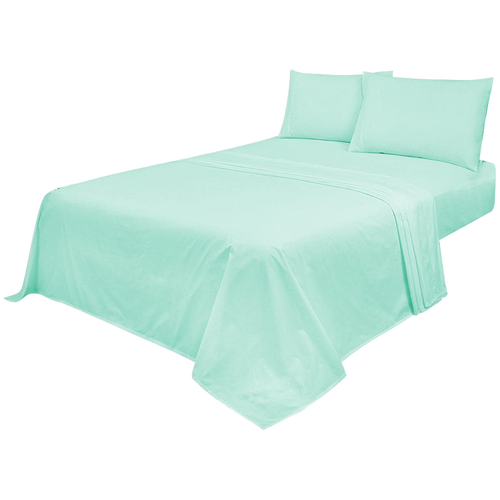 Voice7 Non Iron Mint Green 4pc Sheets Set (Fitted Sheet + Flat Sheet + Pillow Cases Pair) Percale Super Poly Cotton Bedding Sets (Mint Green, king) โ image 1