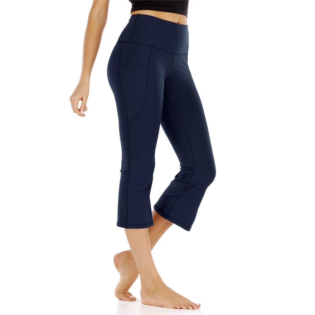 fitness legginsy damskie, Wysoka talia Bootcut Yoga Capris Crop Spodnie Kieszenie Tummy Control Workout Running Casual 3/4 Bootleg Proste Spodnie Flare rozciągliwe sportowe legginsy do jogi (Color :