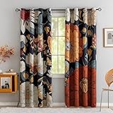 Tyrot Black Boho Floral 100% Blackout Curtains for Bedroom 84 inch Long 2 Panels Mid Century Botanical Black Out Curtains for Living Room Grommet Thermal Insulated Room Darkening Window Drapes,52Wx84L