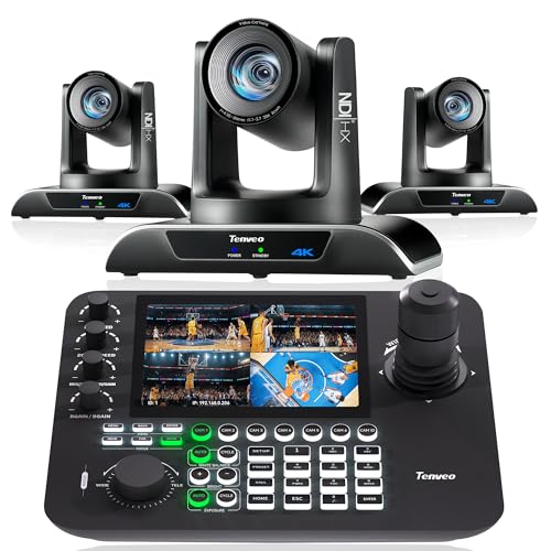 Image of Tenveo 4K PTZ Camera Bundle/Kits - 20X 4K AI Humanoid & Face Auto-Tracking NDI PTZ Camera(3pcs) with HDMI/USB3.0/LAN(PoE) and 7’’ LCD Quad-Screen NDI PTZ Joystick Controller for Large Events Live