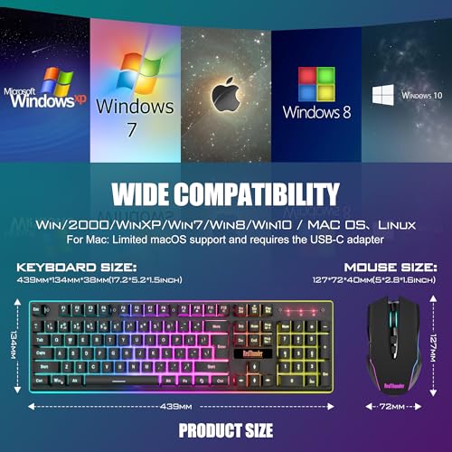 image for RedThunder K10 Wireless Gaming Keyboard and Mouse Combo, LED Backlit R