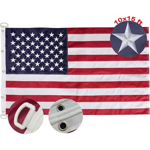 Bradford Large American Flag 10x15 ft Embroidered Stars USA US Flags Outdoor Heavy Duty Nylon Huge US Flags with 5 Brass Grommets