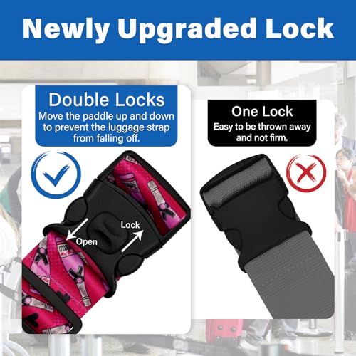Image of 2 Pack Luggage Straps for Suitcases, Adjustable Travel Belt with Double Lock and Quick Release Buckle, Heavy Duty Nylon Bag Packing Strap, Bright Identifiers Business Travel Accessories-Pink Bottles