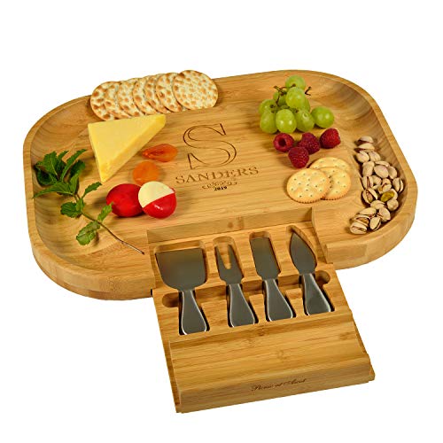 malvern deluxe cheese board - Custom Personalized Engraved Bamboo Cheese/Charcuterie Cutting Board with Knife Set & Cheese Markers- Designed & Quality Checked in USA