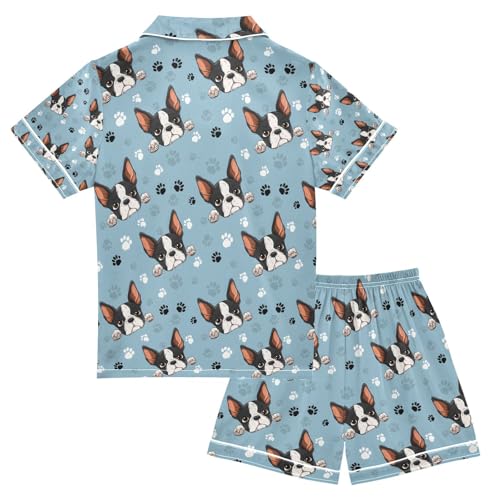 senya Puppy Head Cute Cartoon Satin Summer Pajama Sets Silk Short Sleeve Button Down Sleepwear2