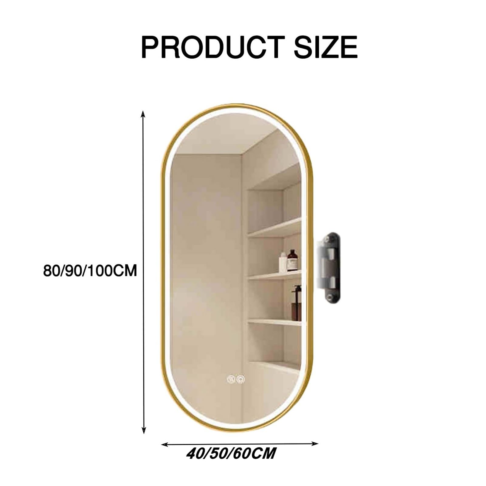 Specchio angolare Girevole da Bagno con Luce, Specchio Ovale Pieghevole da Parete, Specchio da Trucco antiappannamento, Specchio Decorativo Illuminato, per bagni di casa e Hotel (Nero, 60x80