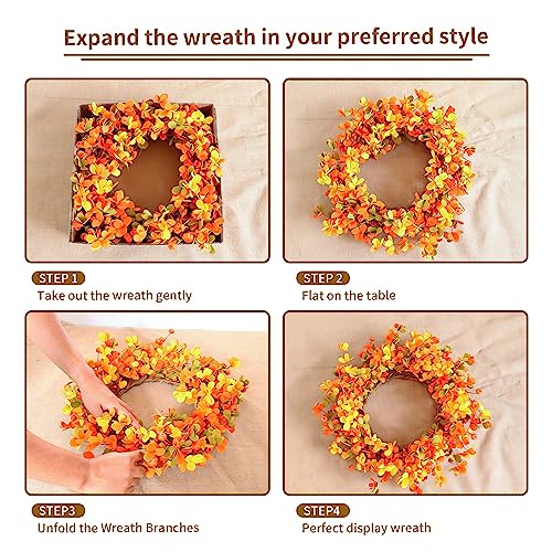 Violetevergarden Fall Wreath 20 Inches Autumn Wreath With Eucalyptus And Pumpkins Harvest Wreath Indoors&Outdoor Thanksgiving And Farmhouse Fall Wreaths For Front Door (Orange Yellow) #TOP5