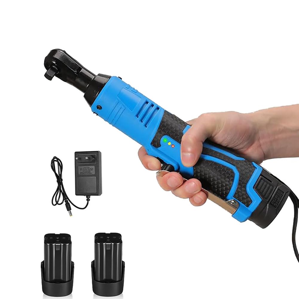 Carraca Electrica,Llave Ruedas Coche,Llaves Fijas Con Carracas,Carraca 3/8, Llave De Impacto Electrica,60 Ft-Lbs(100 Nm) 18 V,2 x 4,0 Ah Batería, 260 Rpm Velocidad Variable (Azul)