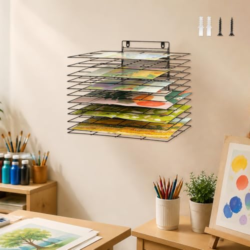 12 Shelves Wall Mount Art Drying Rack for Classroom, Paint Drying Rack