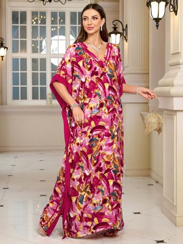 Image of KECVOT Kaftan Dresses for Women V-Neck Print Swimsuit Cover Up Plus Size Beach Caftan Lounge Dress