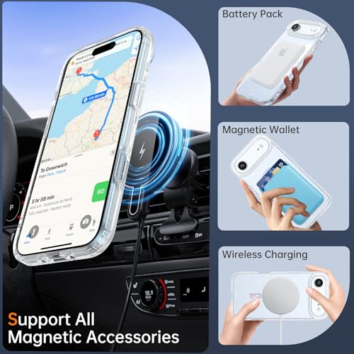 Image of YINLAI for iPhone Air Case 6.5-inch [Compatible with MagSafe] [Spakle Glitter Powder] [Ultra Slim] [Shockproof Full Body Military Grade Protection] for 17 Air Cover, Clear