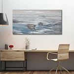 Large Blue Abstract Canvas Wall Art Impressionist Coastal Three Boats Painting in Soft Blue Tones Framed Wall Decor for Living Room, Bedroom, Kitchen, Bathroom, Dining Room Ready to Hang 60x120 CM