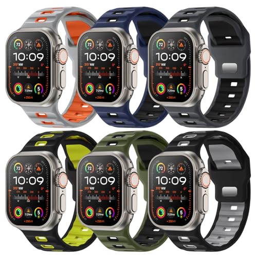 Image of Sport Bands 6-Pack Compatible with Apple Watch Ultra 3 /2 Band 49mm 46mm 45mm 44mm 42mm, Wide Soft Silicone Wristbands Waterproof Strap Men for iWatch Series 11 10 9 8 7 6 5 4 3 SE Ultra